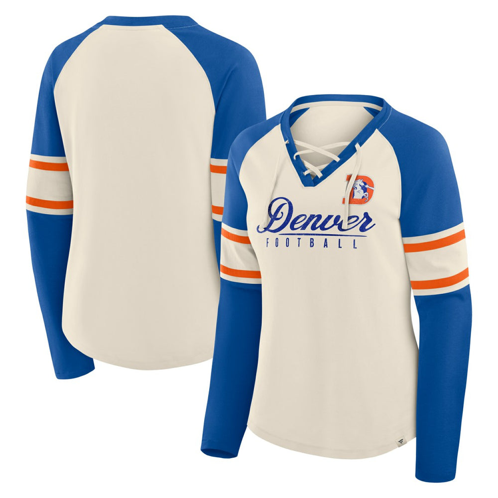 Women's Hometown Gridiron Hero Raglan Lace-Up V-Neck Long Sleeve T-Shirt - Denver Broncos T-shirts