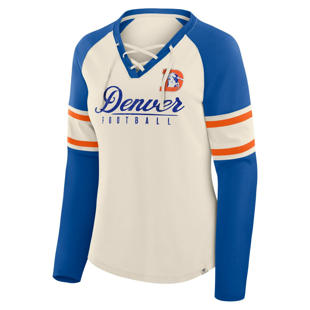 Women's Hometown Gridiron Hero Raglan Lace-Up V-Neck Long Sleeve T-Shirt - Denver Broncos T-shirts