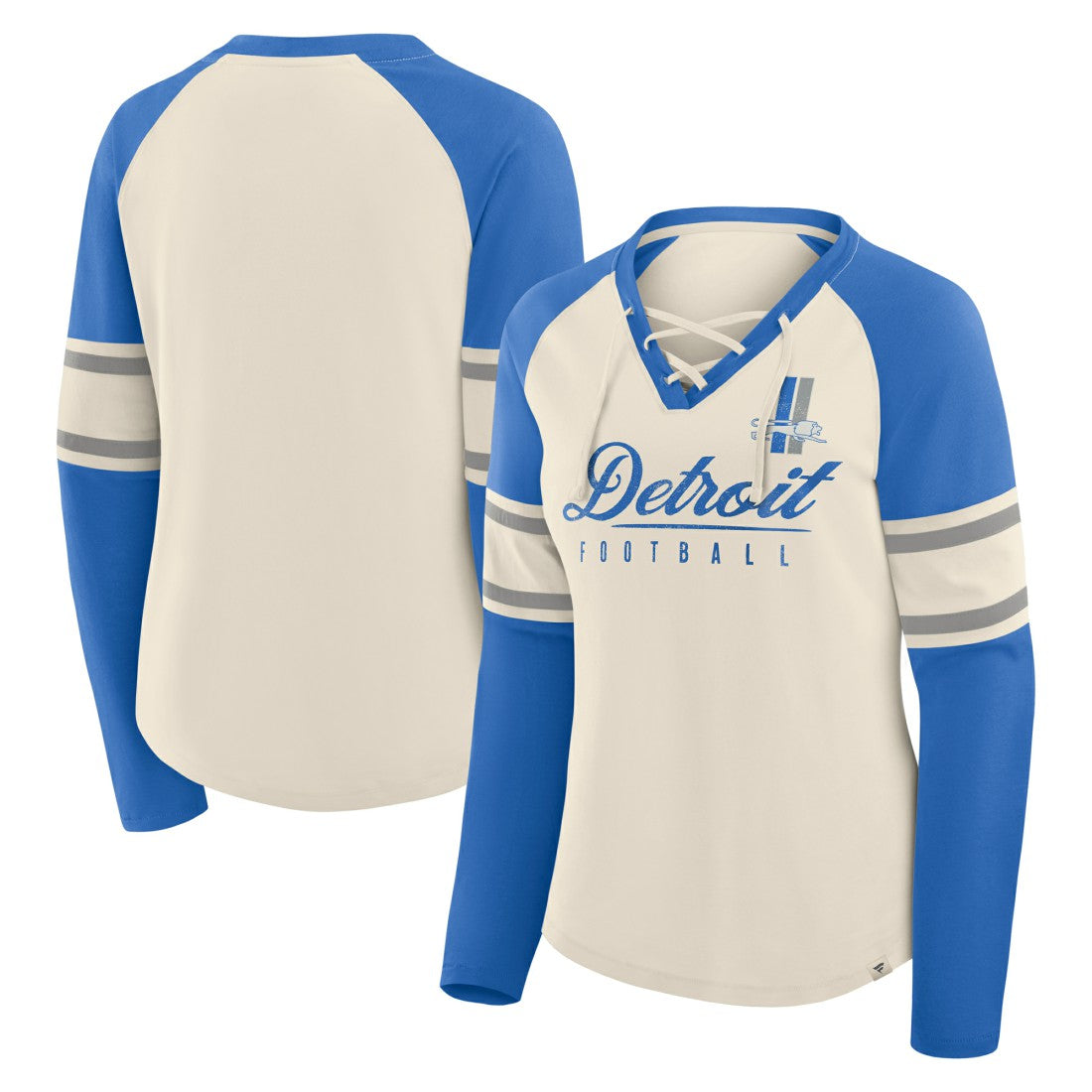 Women's Hometown Gridiron Hero Raglan Lace-Up V-Neck Long Sleeve T-Shirt - Detroit Lions T-shirts