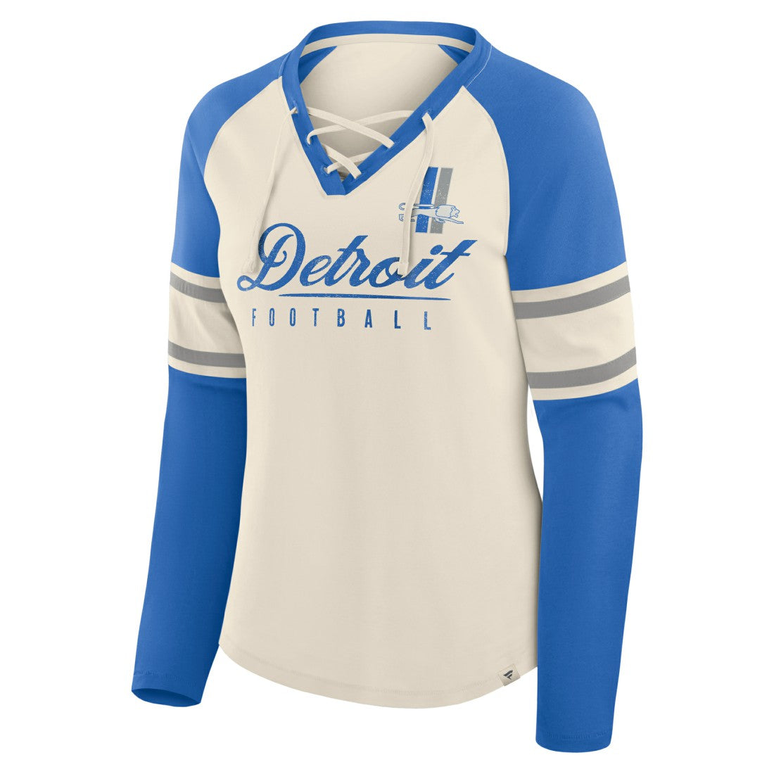 Women's Hometown Gridiron Hero Raglan Lace-Up V-Neck Long Sleeve T-Shirt - Detroit Lions T-shirts
