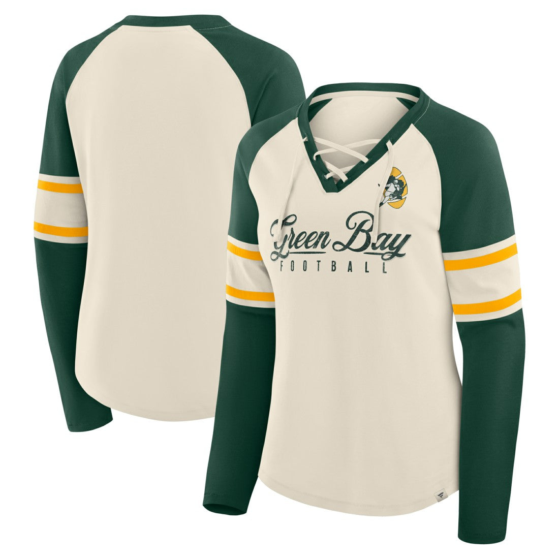 Women's Hometown Gridiron Hero Raglan Lace-Up V-Neck Long Sleeve T-Shirt - Green Bay Packers T-shirts