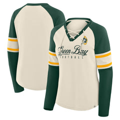 Women's Hometown Gridiron Hero Raglan Lace-Up V-Neck Long Sleeve T-Shirt - Green Bay Packers T-shirts