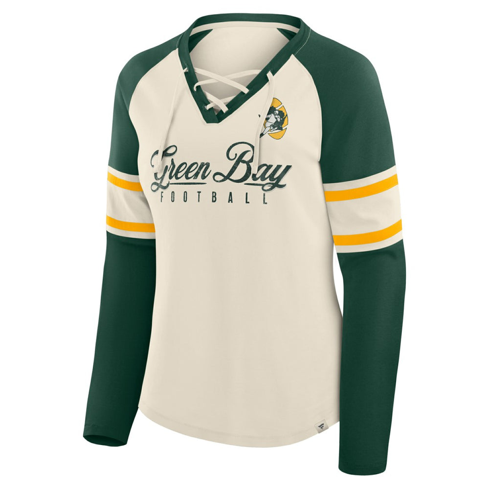 Women's Hometown Gridiron Hero Raglan Lace-Up V-Neck Long Sleeve T-Shirt - Green Bay Packers T-shirts