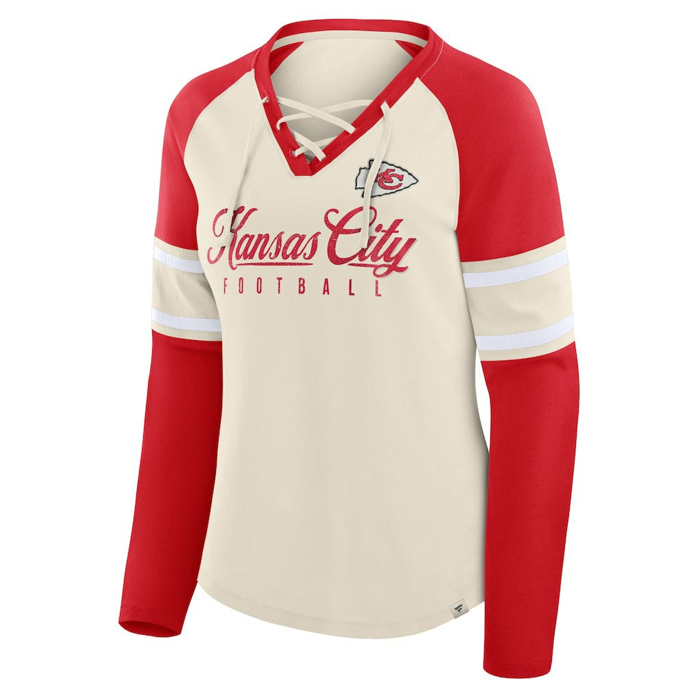 Women's Hometown Gridiron Hero Raglan Lace-Up V-Neck Long Sleeve T-Shirt - Kansas City Chiefs T-shirts