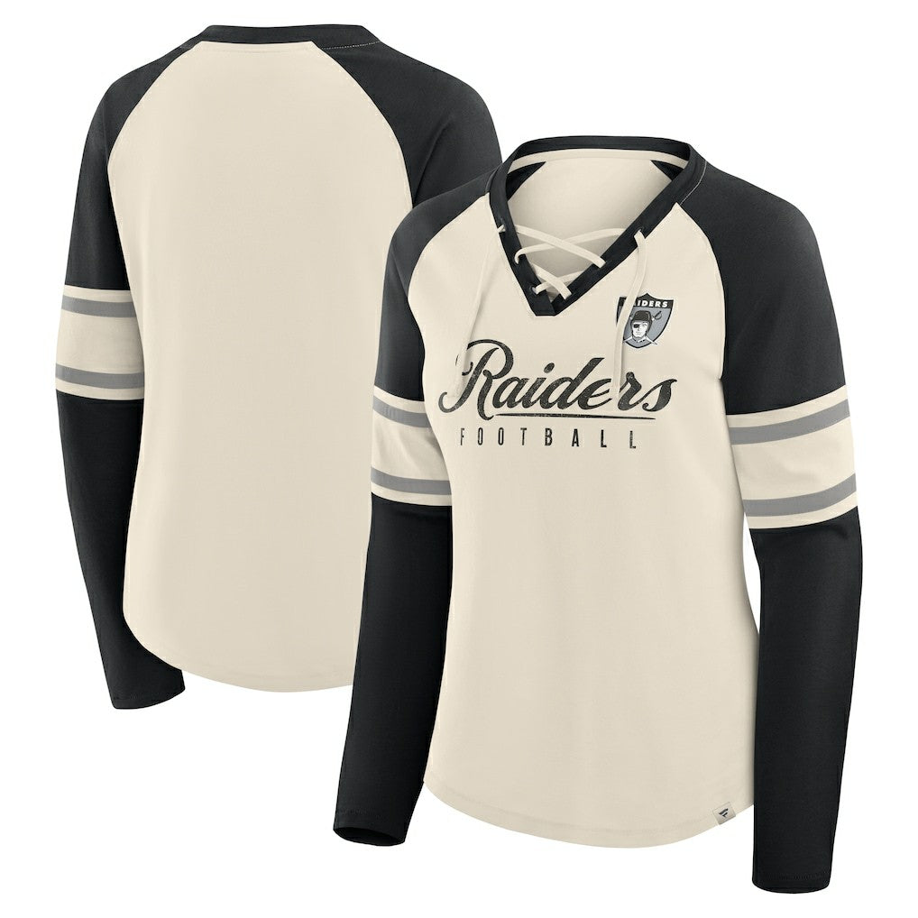 Women's Hometown Gridiron Hero Raglan Lace-Up V-Neck Long Sleeve T-Shirt - Las Vegas Raiders T-shirts