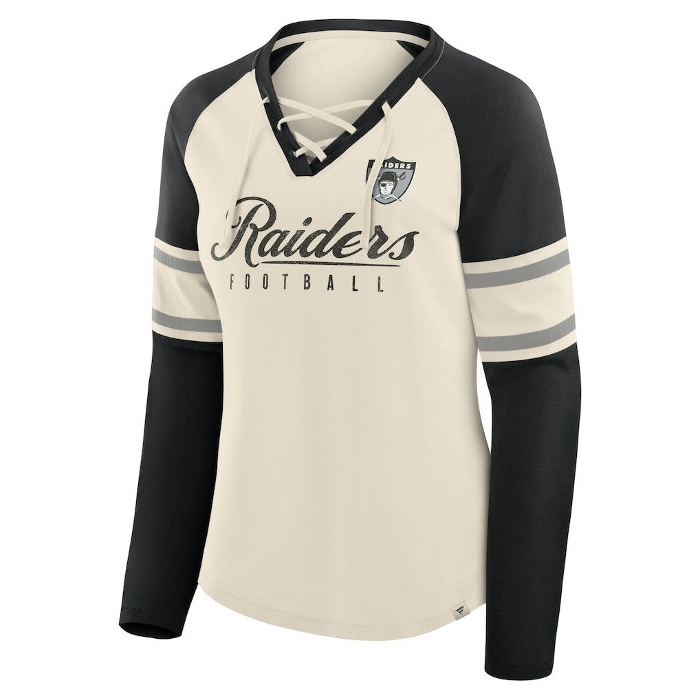 Women's Hometown Gridiron Hero Raglan Lace-Up V-Neck Long Sleeve T-Shirt - Las Vegas Raiders T-shirts