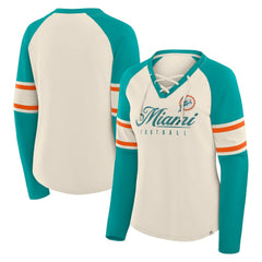 Women's Hometown Gridiron Hero Raglan Lace-Up V-Neck Long Sleeve T-Shirt - Miami Dolphins T-shirts
