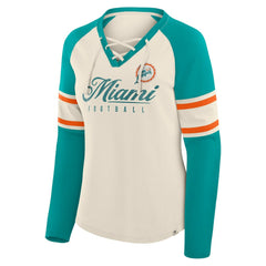 Women's Hometown Gridiron Hero Raglan Lace-Up V-Neck Long Sleeve T-Shirt - Miami Dolphins T-shirts