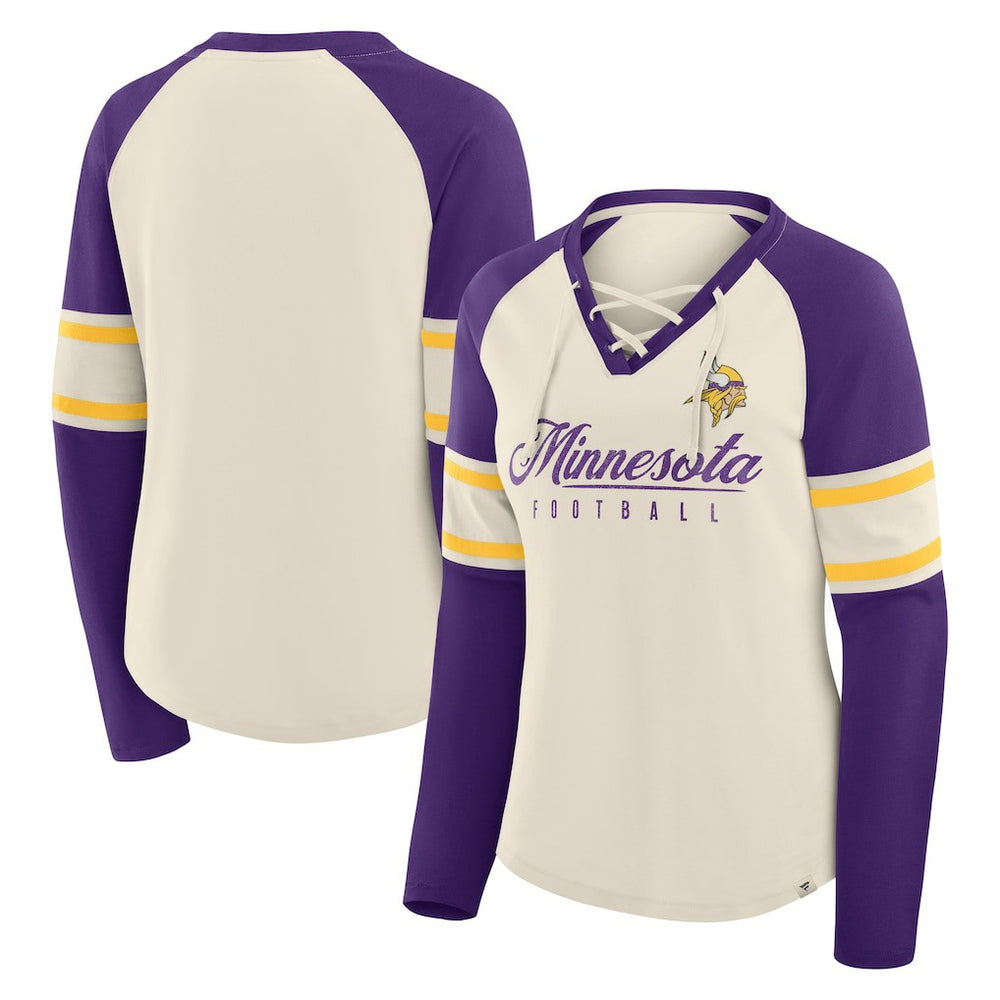 Women's Hometown Gridiron Hero Raglan Lace-Up V-Neck Long Sleeve T-Shirt - Minnesota Vikings T-shirts