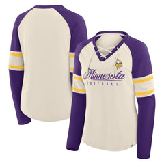 Women's Hometown Gridiron Hero Raglan Lace-Up V-Neck Long Sleeve T-Shirt - Minnesota Vikings T-shirts