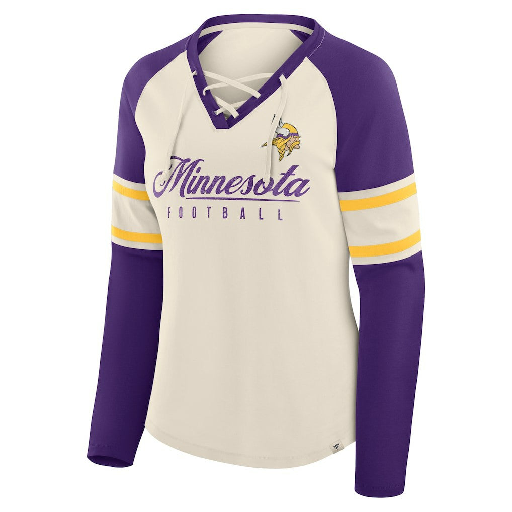 Women's Hometown Gridiron Hero Raglan Lace-Up V-Neck Long Sleeve T-Shirt - Minnesota Vikings T-shirts