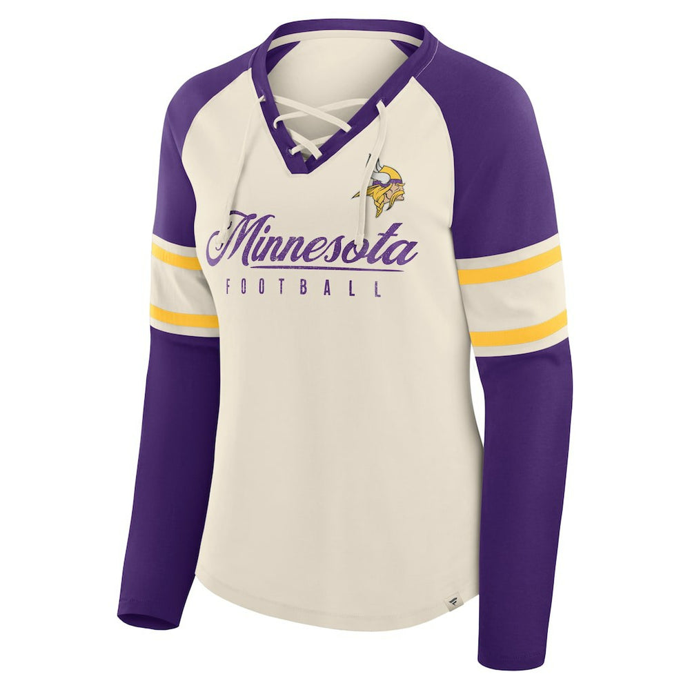 Women's Hometown Gridiron Hero Raglan Lace-Up V-Neck Long Sleeve T-Shirt - Minnesota Vikings T-shirts