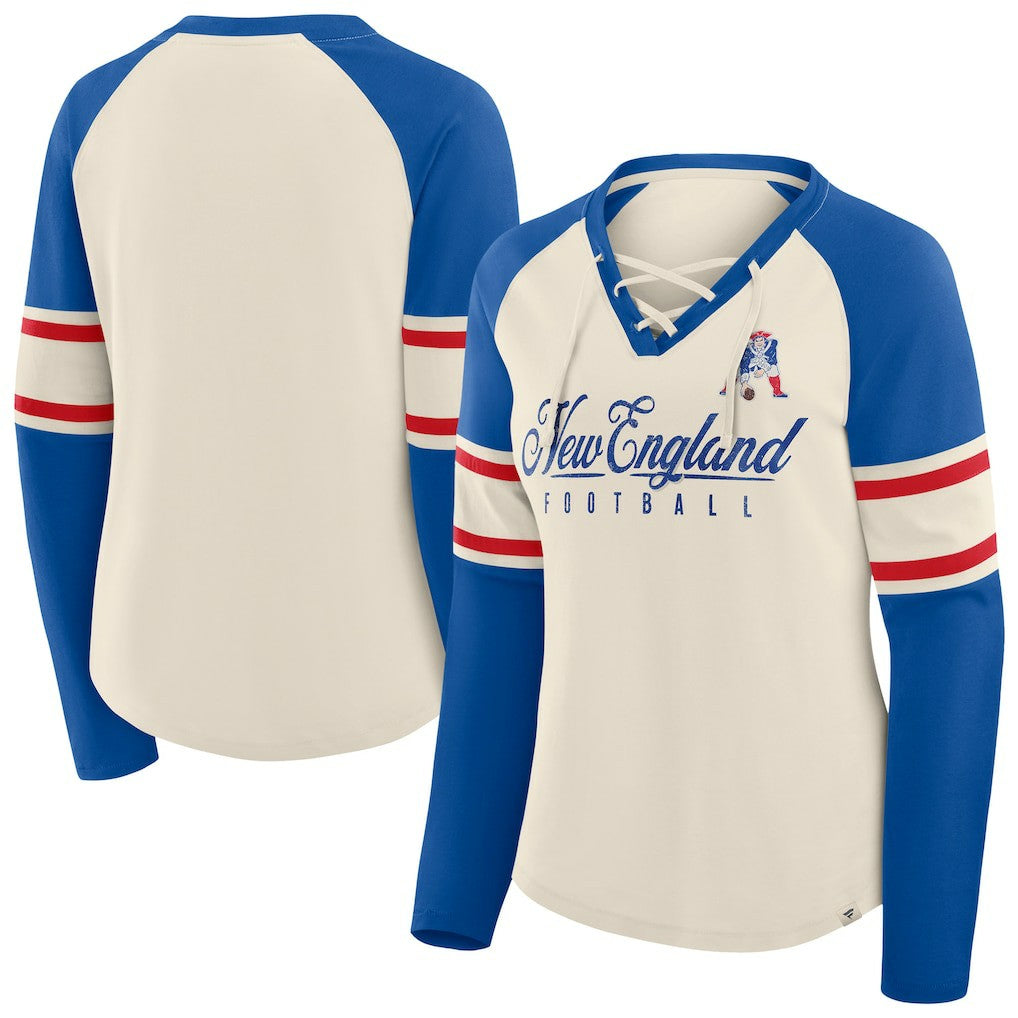 Women's Hometown Gridiron Hero Raglan Lace-Up V-Neck Long Sleeve T-Shirt - New England Patriots T-shirts
