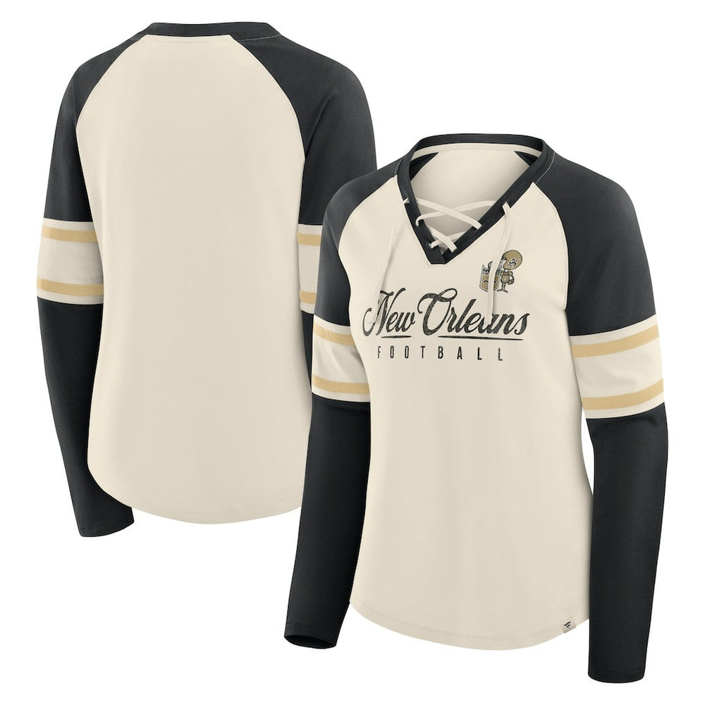 Women's Hometown Gridiron Hero Raglan Lace-Up V-Neck Long Sleeve T-Shirt - New Orleans Saints T-shirts