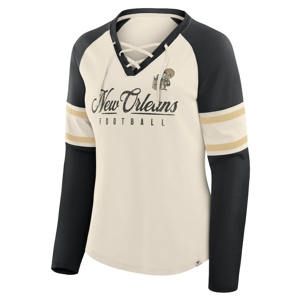 Women's Hometown Gridiron Hero Raglan Lace-Up V-Neck Long Sleeve T-Shirt - New Orleans Saints T-shirts