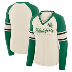 Women's Hometown Gridiron Hero Raglan Lace-Up V-Neck Long Sleeve T-Shirt - Philadelphia Eagles T-shirts