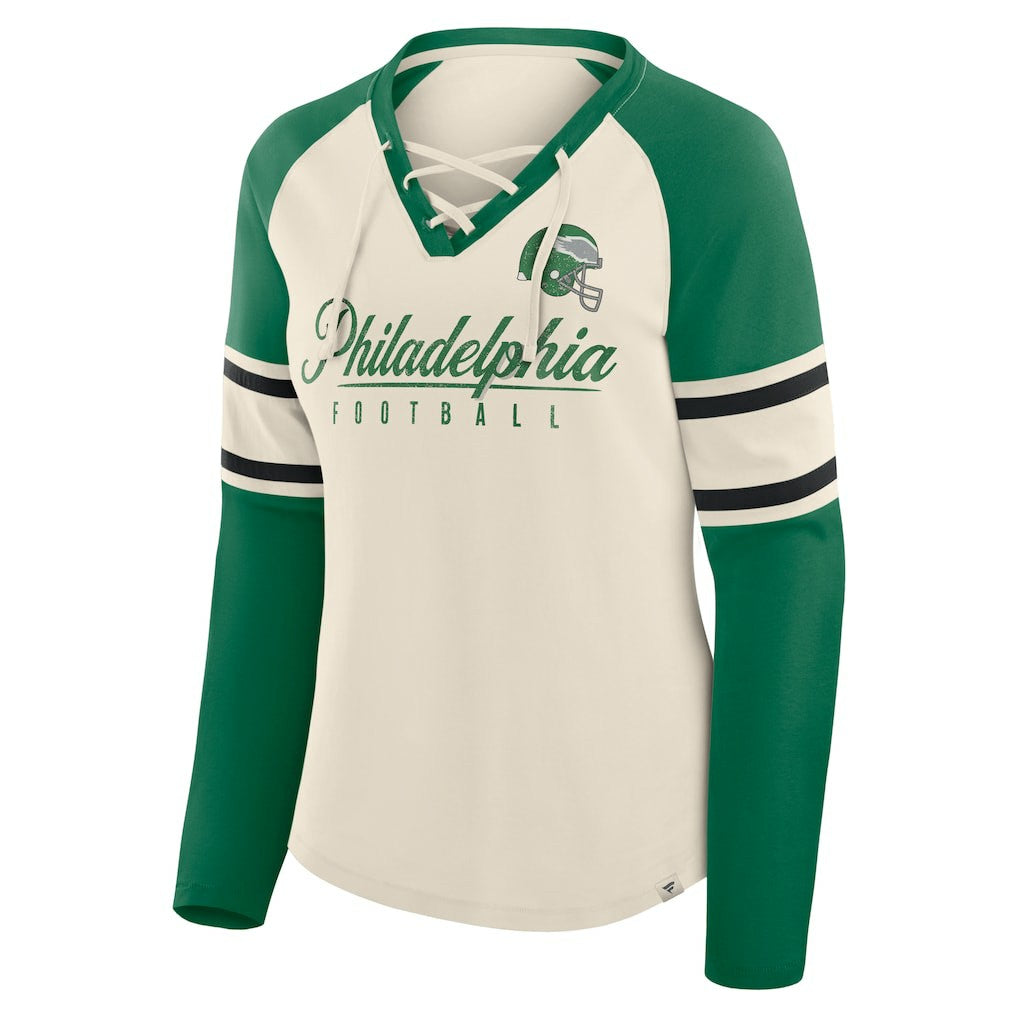 Women's Hometown Gridiron Hero Raglan Lace-Up V-Neck Long Sleeve T-Shirt - Philadelphia Eagles T-shirts