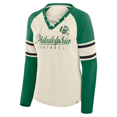 Women's Hometown Gridiron Hero Raglan Lace-Up V-Neck Long Sleeve T-Shirt - Philadelphia Eagles T-shirts