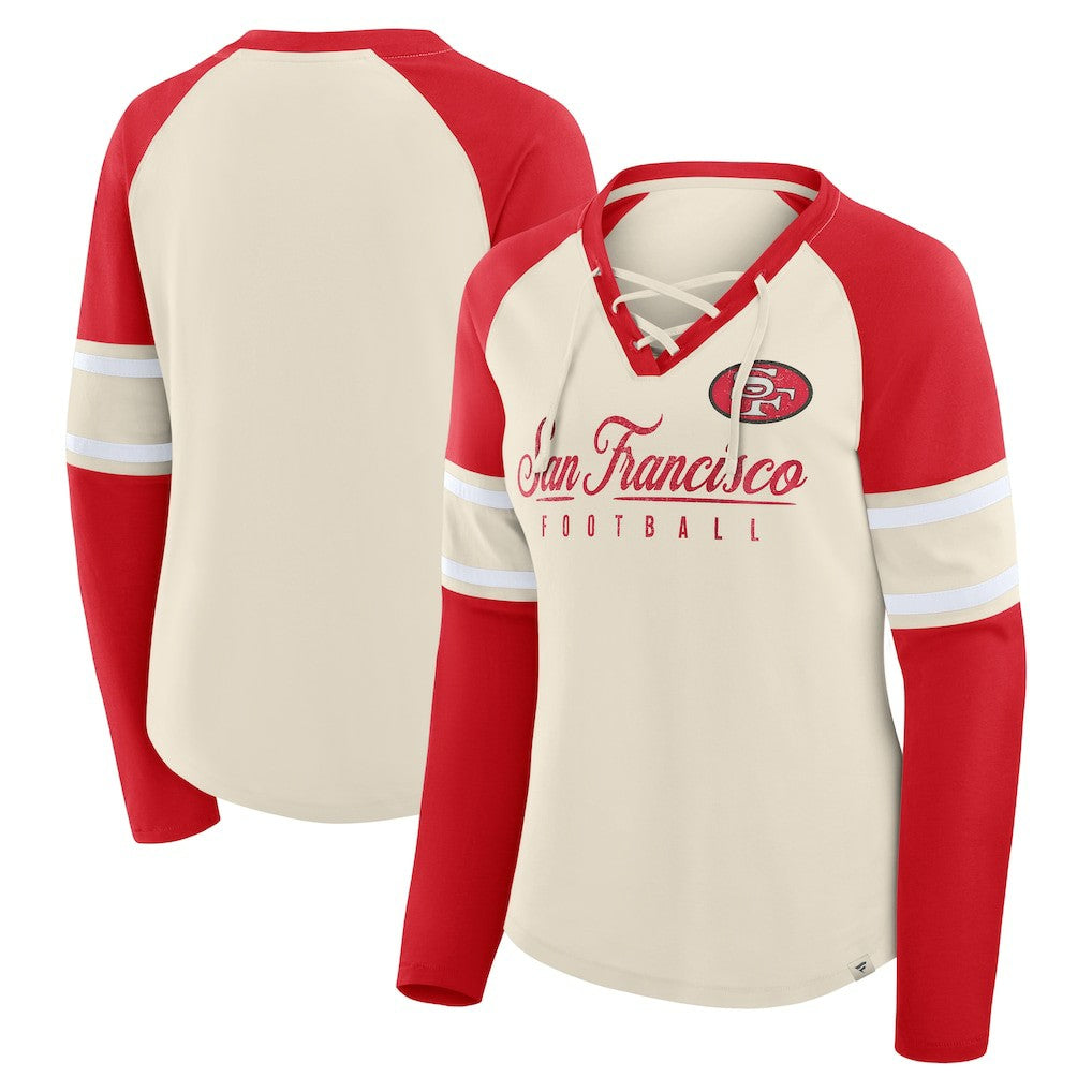 Women's Hometown Gridiron Hero Raglan Lace-Up V-Neck Long Sleeve T-Shirt - San Francisco 49ers T-shirts