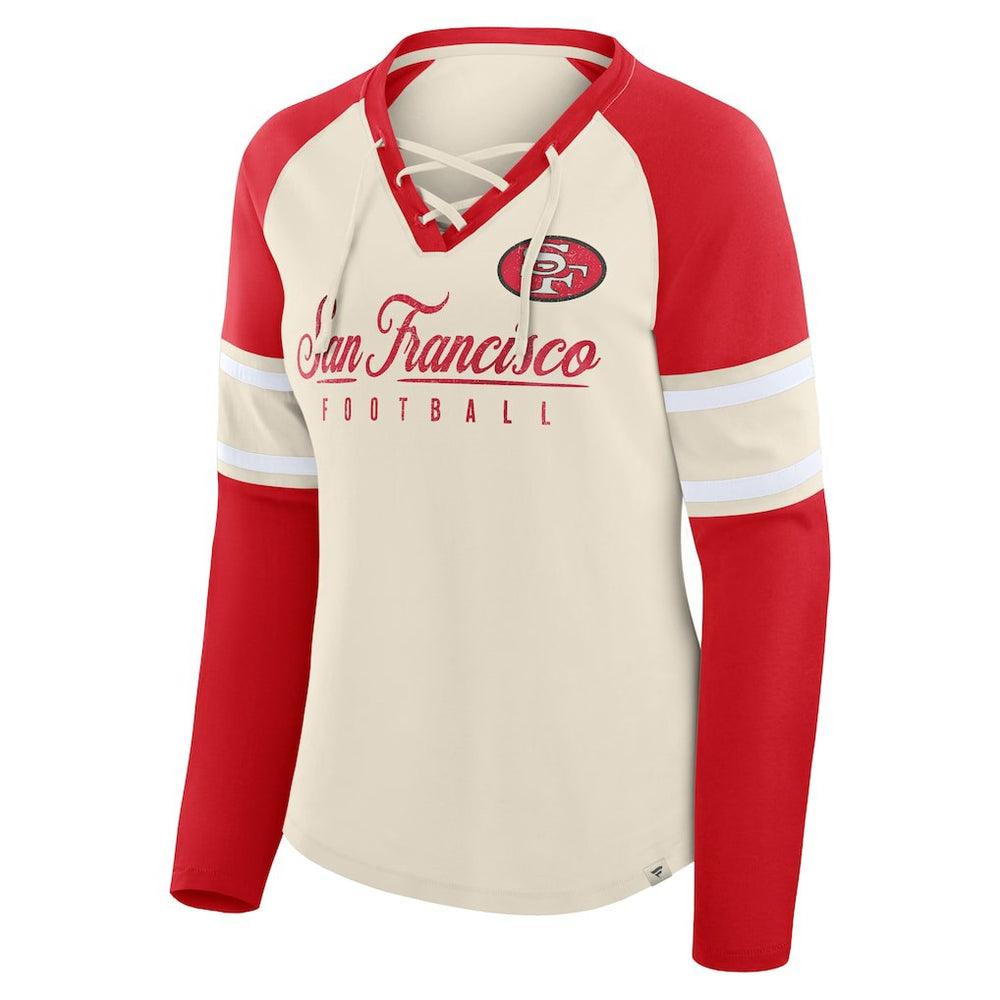 Women's Hometown Gridiron Hero Raglan Lace-Up V-Neck Long Sleeve T-Shirt - San Francisco 49ers T-shirts