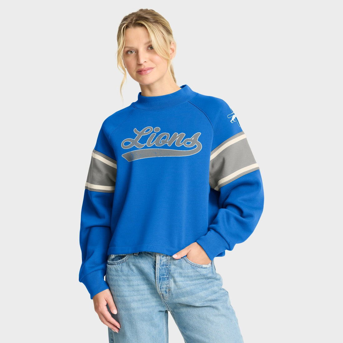 Oversized Hometown Toss Sweep Mock Neck Pullover - Detroit Lions Pullover