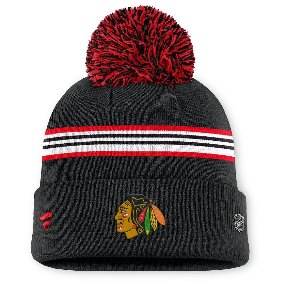 NHL Chicago Blackhawks Fanatics Women's Authentic Pro Rink Cuffed Knit Hat with Pom