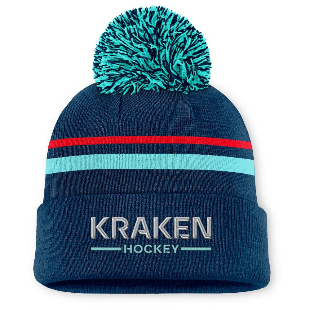NHL Seattle Kraken Fanatics Women's Authentic Pro Rink Cuffed Knit Hat with Pom