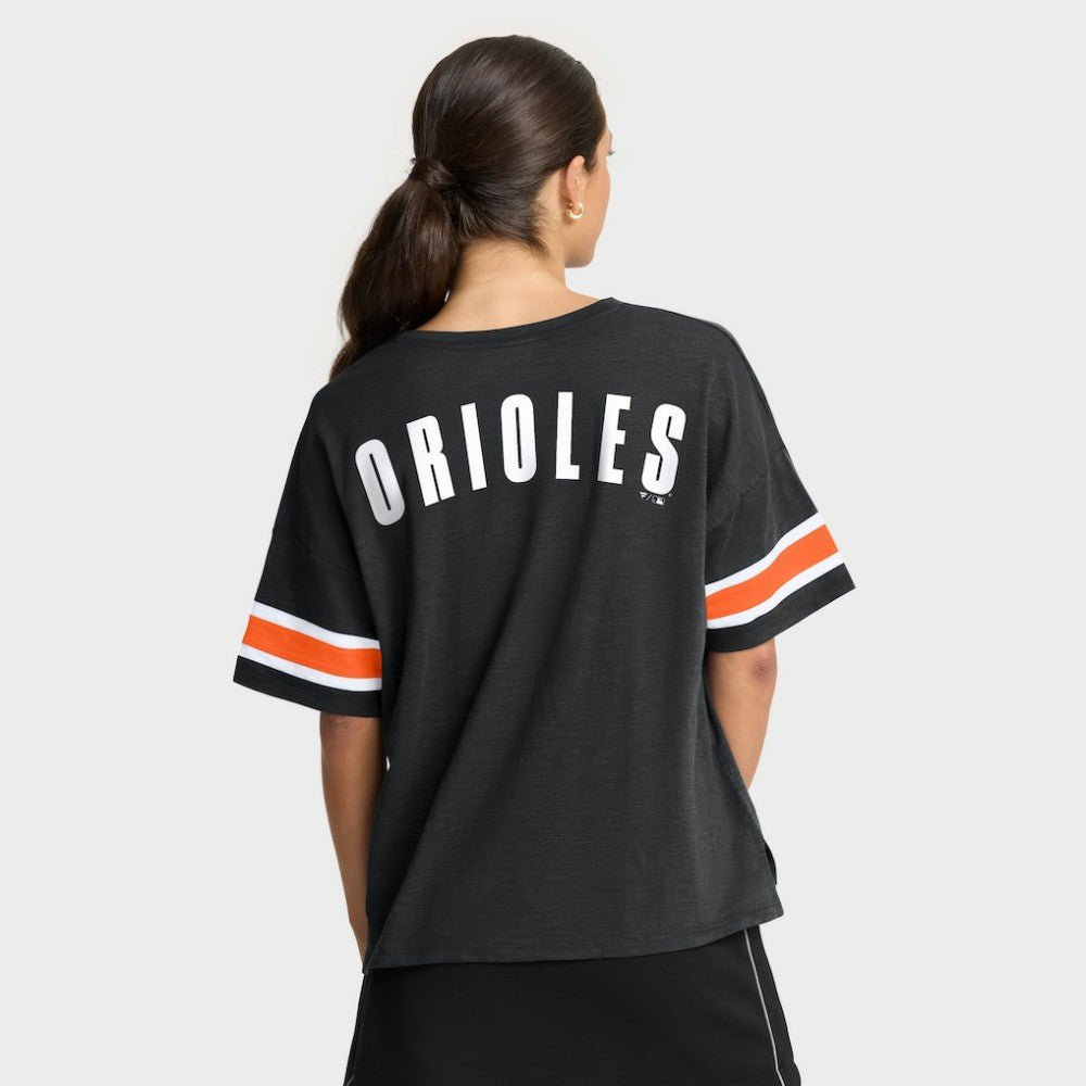 Black Baltimore Orioles Fanatics Women's Curl Route T-Shirt