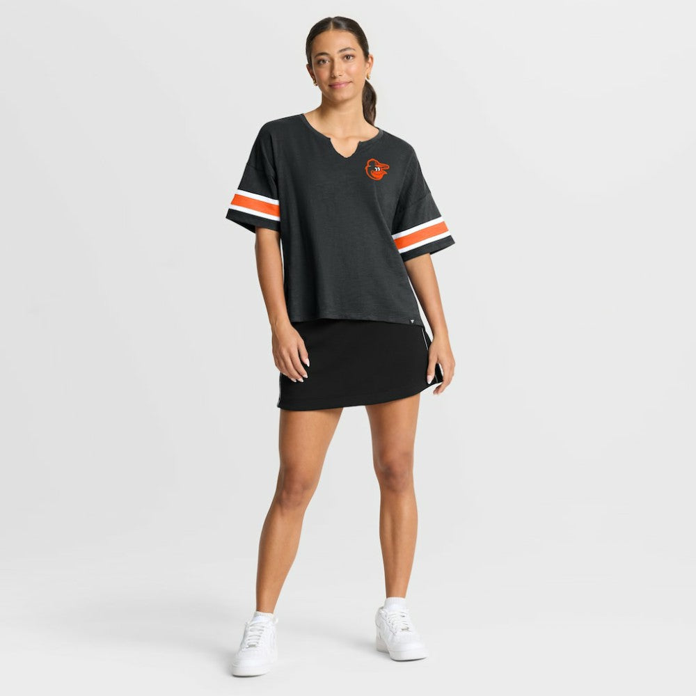 Black Baltimore Orioles Fanatics Women's Curl Route T-Shirt