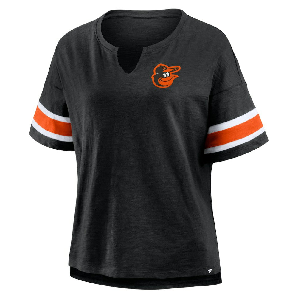 Black Baltimore Orioles Fanatics Women's Curl Route T-Shirt