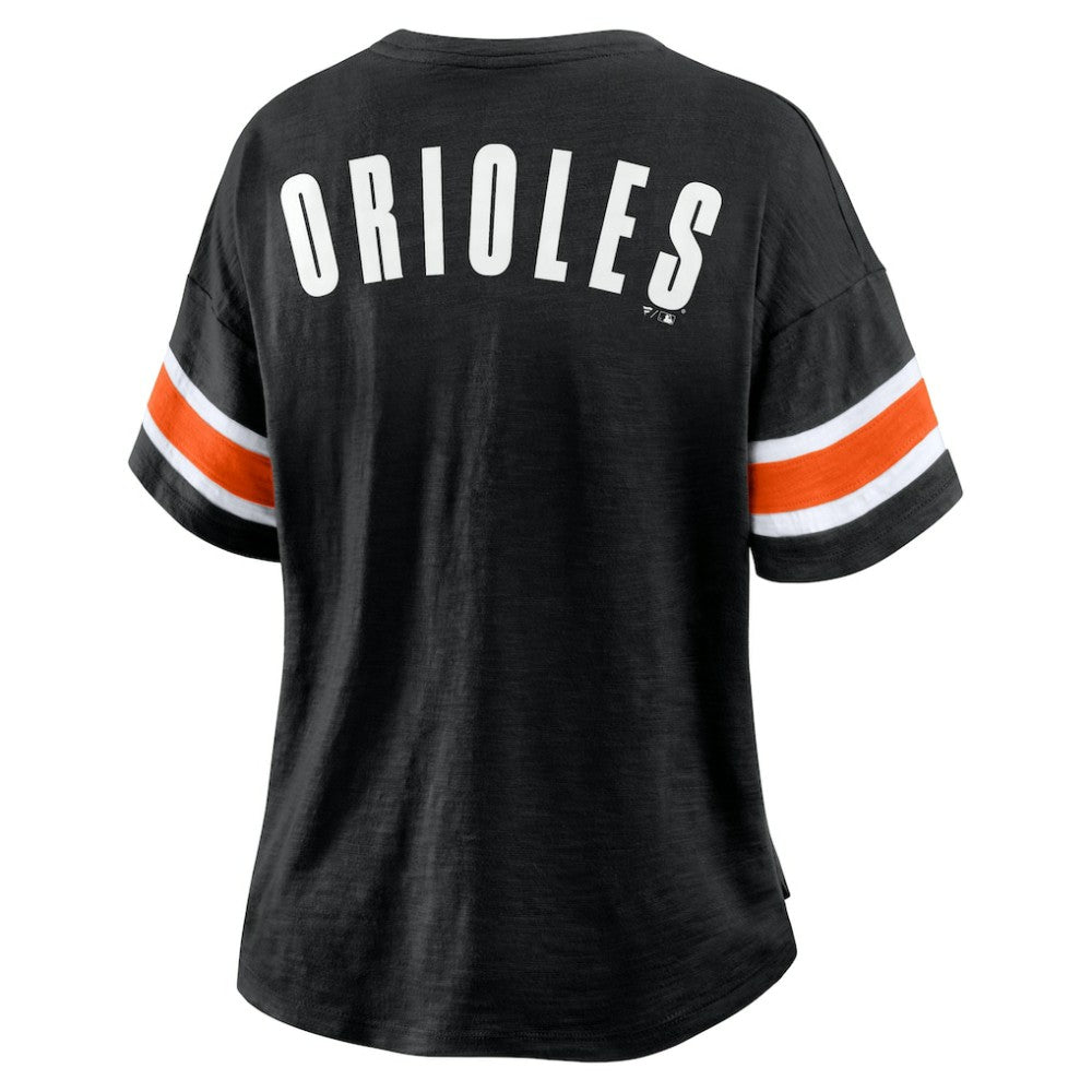 Black Baltimore Orioles Fanatics Women's Curl Route T-Shirt