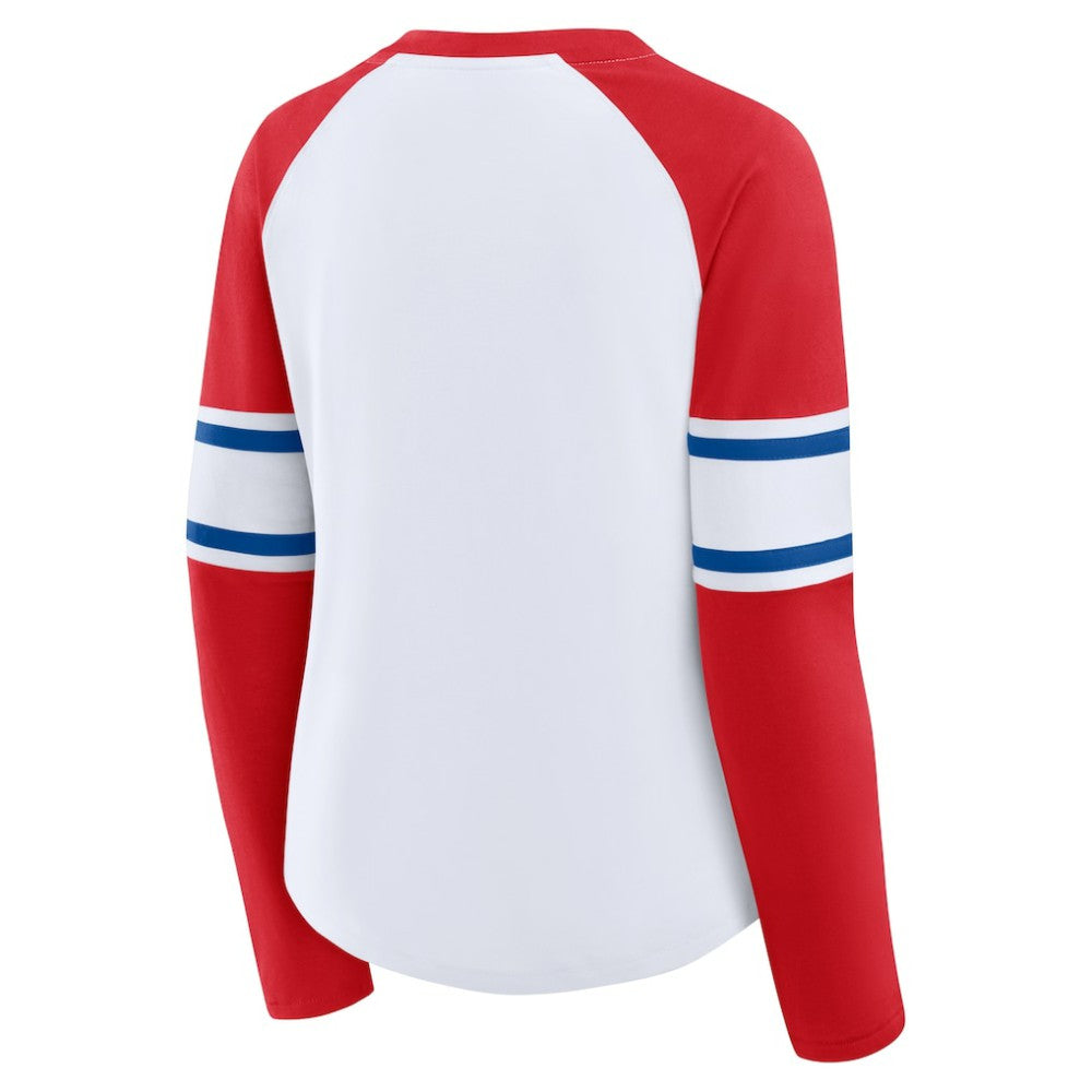 White/Red Philadelphia Phillies Fanatics Women's Blitz Package Raglan Lace-Up V-Neck Long Sleeve T-Shirt