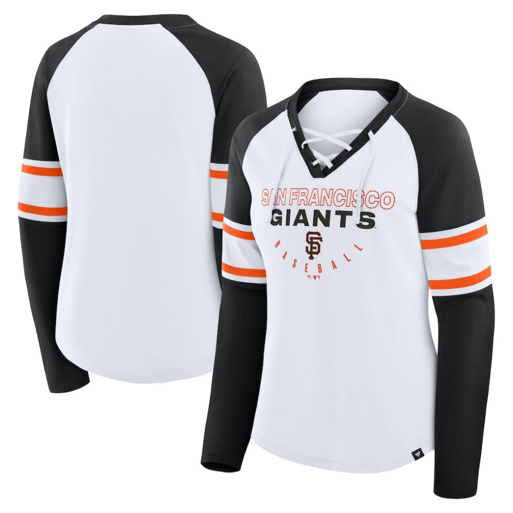 White/Black San Francisco Giants Fanatics Women's Blitz Package Raglan Lace-Up V-Neck Long Sleeve T-Shirt