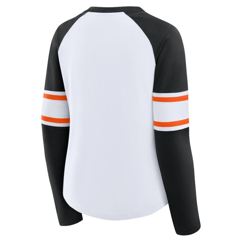 White/Black San Francisco Giants Fanatics Women's Blitz Package Raglan Lace-Up V-Neck Long Sleeve T-Shirt
