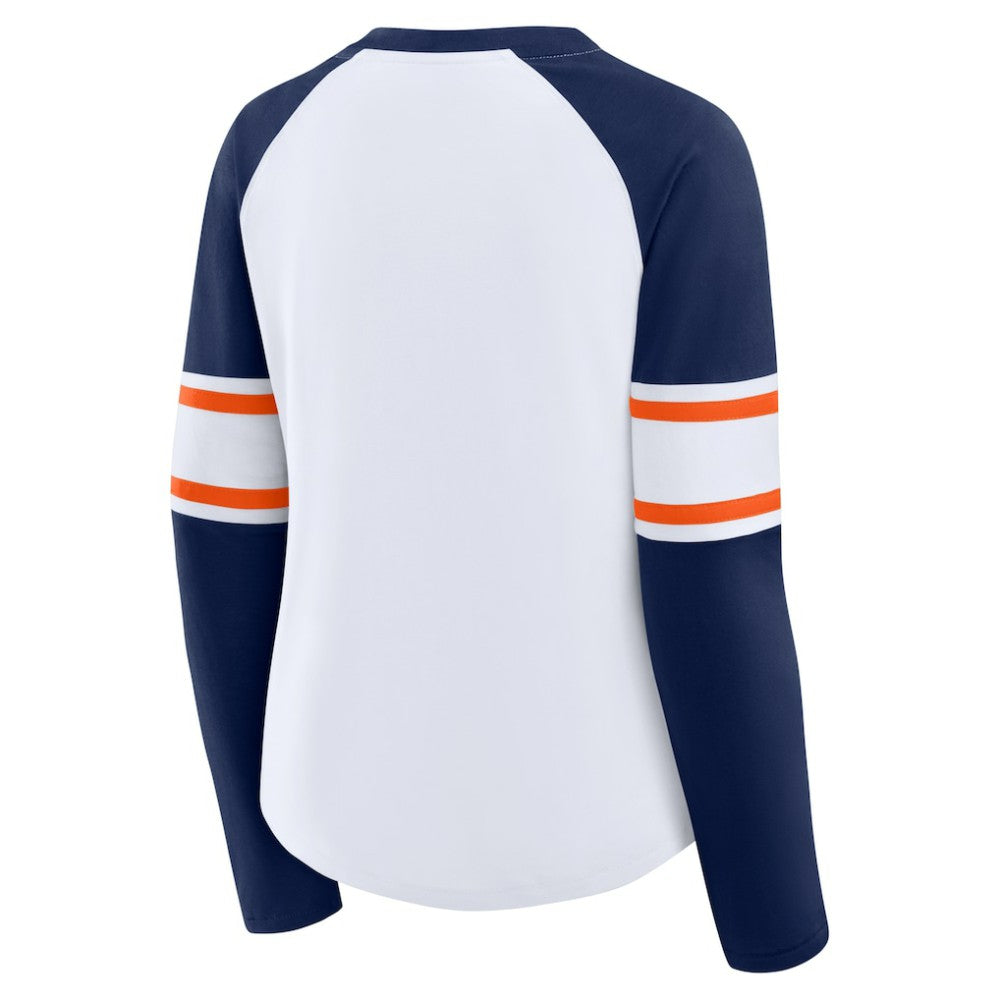 White/Navy Houston Astros Fanatics Women's Blitz Package Raglan Lace-Up V-Neck Long Sleeve T-Shirt
