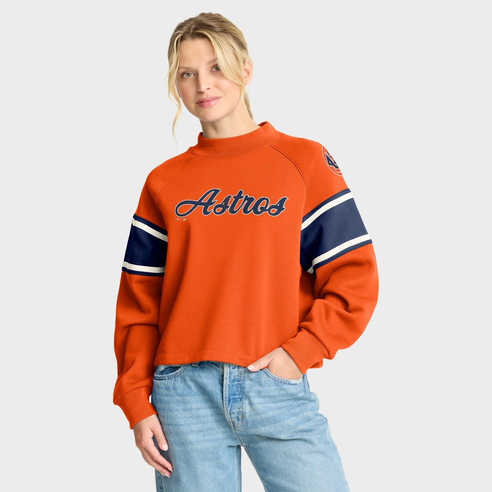 Orange Houston Astros Fanatics Women's Oversized Toss Sweep Raglan Pullover Sweatshirt