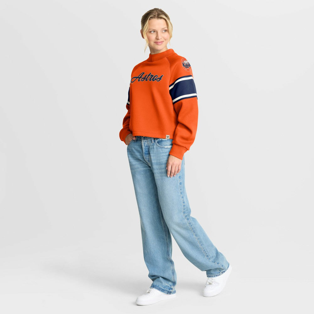 Orange Houston Astros Fanatics Women's Oversized Toss Sweep Raglan Pullover Sweatshirt