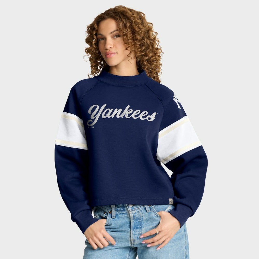 Navy New York Yankees Fanatics Women's Oversized Toss Sweep Raglan Pullover Sweatshirt