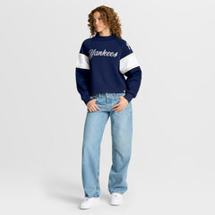 Navy New York Yankees Fanatics Women's Oversized Toss Sweep Raglan Pullover Sweatshirt