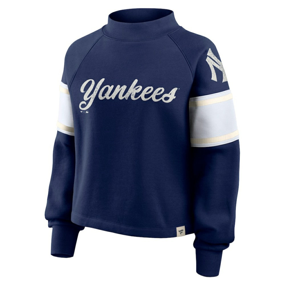 Navy New York Yankees Fanatics Women's Oversized Toss Sweep Raglan Pullover Sweatshirt