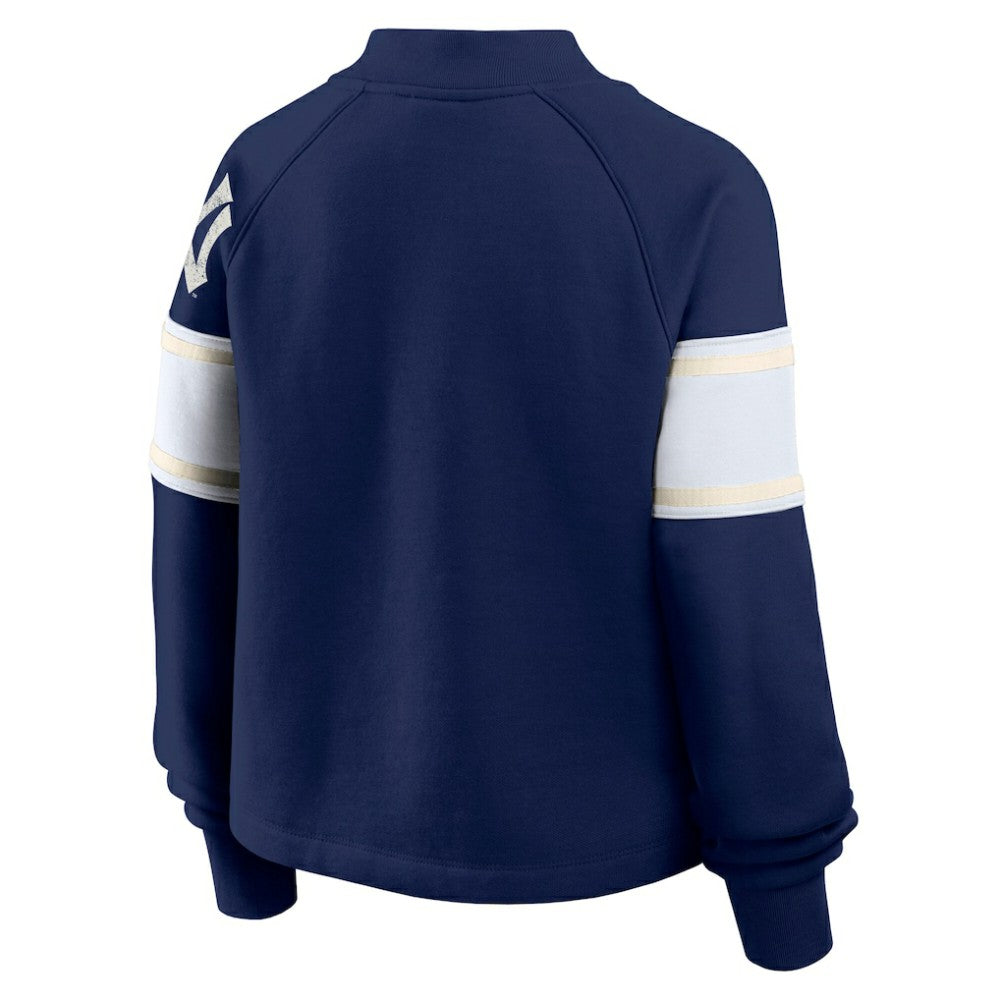 Navy New York Yankees Fanatics Women's Oversized Toss Sweep Raglan Pullover Sweatshirt
