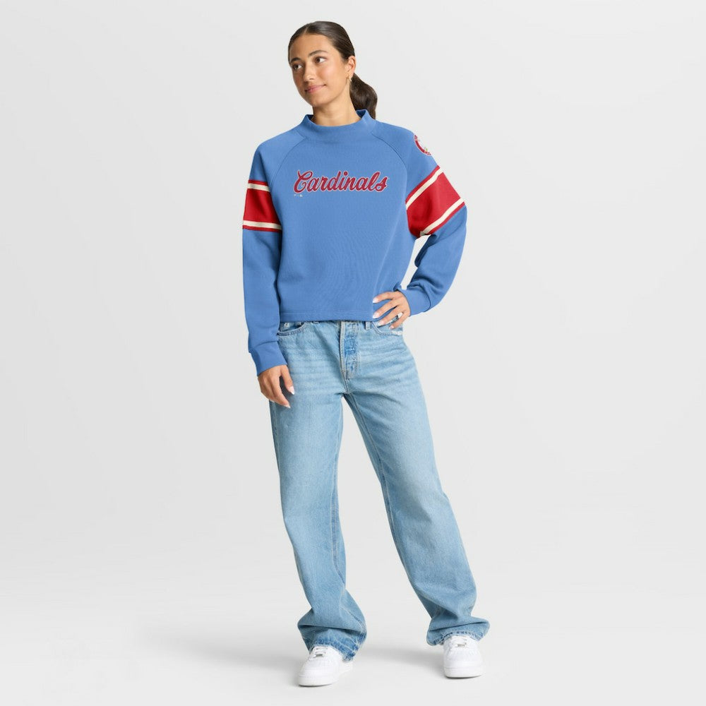 Light Blue St. Louis Cardinals Fanatics Women's Oversized Toss Sweep Raglan Pullover Sweatshirt