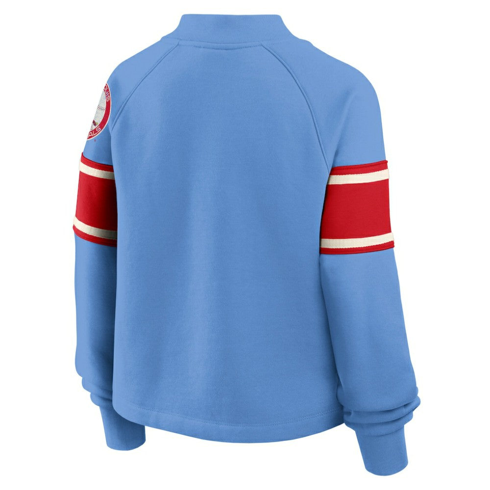 Light Blue St. Louis Cardinals Fanatics Women's Oversized Toss Sweep Raglan Pullover Sweatshirt