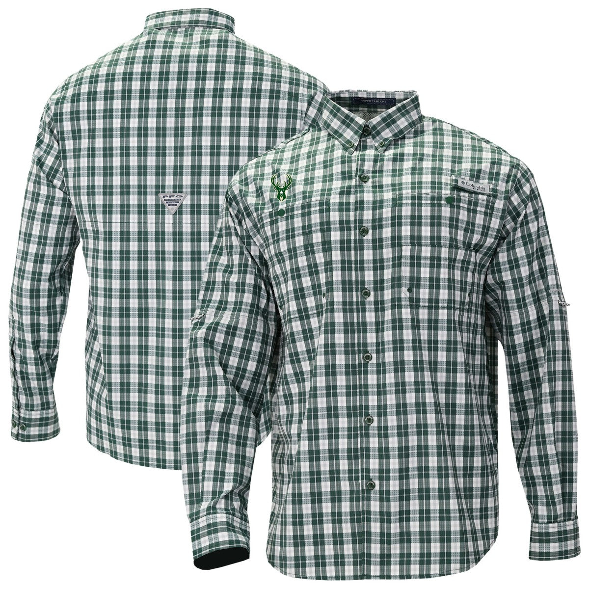 Columbia Milwaukee Bucks Super Tamiami Omni-Shade Long Sleeve Button-Down Shirt