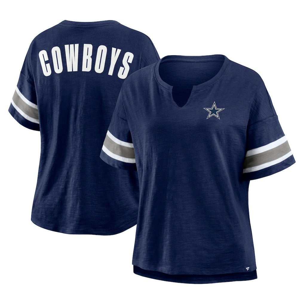 Women's Redzone Bling Stripe Sleeve Notch Neck T-Shirt - Dallas Cowboys T-shirts