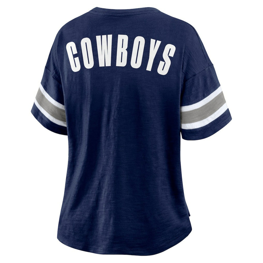 Women's Redzone Bling Stripe Sleeve Notch Neck T-Shirt - Dallas Cowboys T-shirts