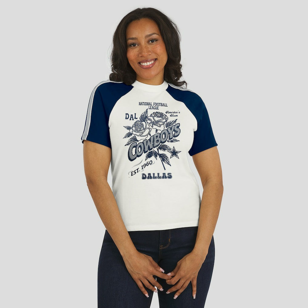 WEAR by Erin Andrews Women's Sleeve Stripe Distressed Raglan T-Shirt - Dallas Cowboys T-shirts