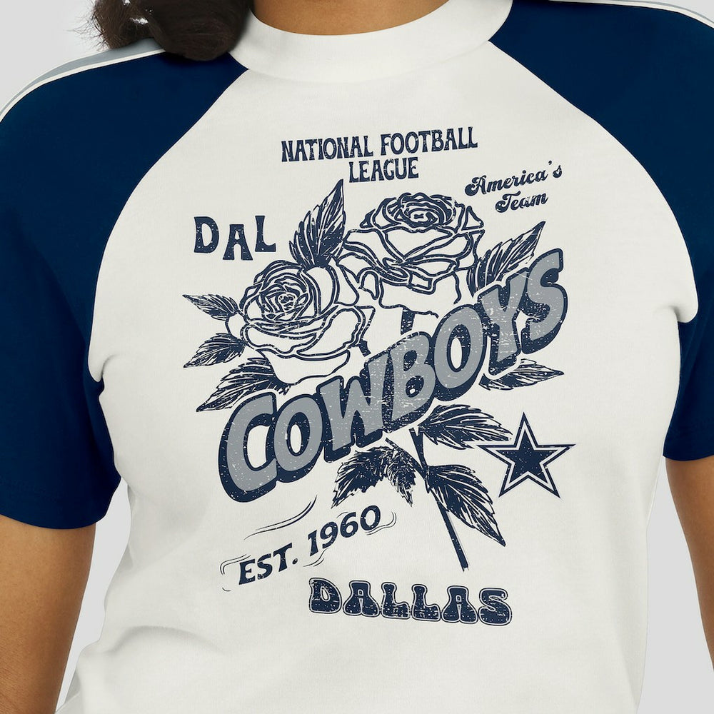 WEAR by Erin Andrews Women's Sleeve Stripe Distressed Raglan T-Shirt - Dallas Cowboys T-shirts