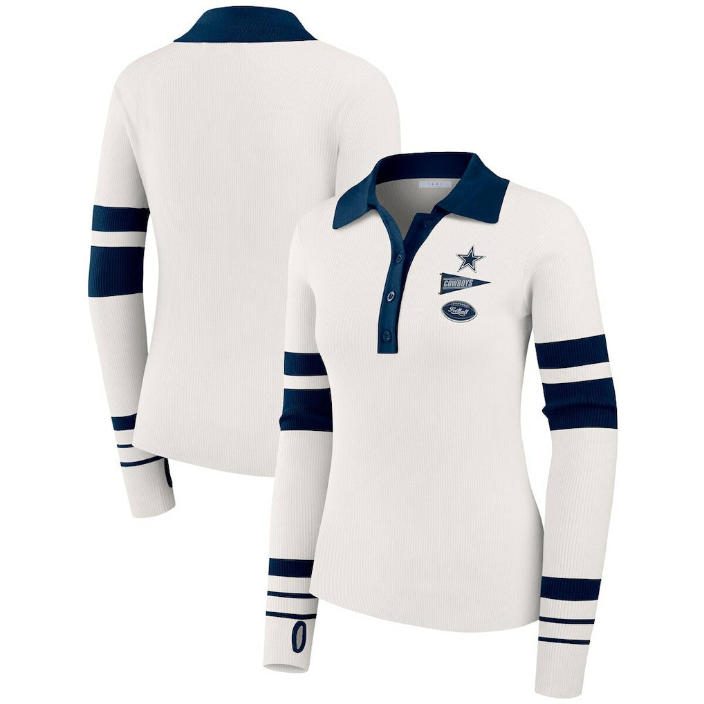 WEAR by Erin Andrews Women's Ribbed Henley Polo Sweater - Dallas Cowboys