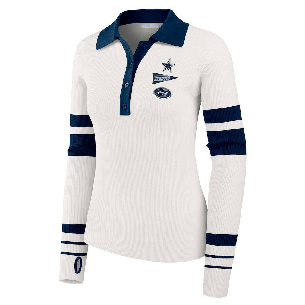 WEAR by Erin Andrews Women's Ribbed Henley Polo Sweater - Dallas Cowboys